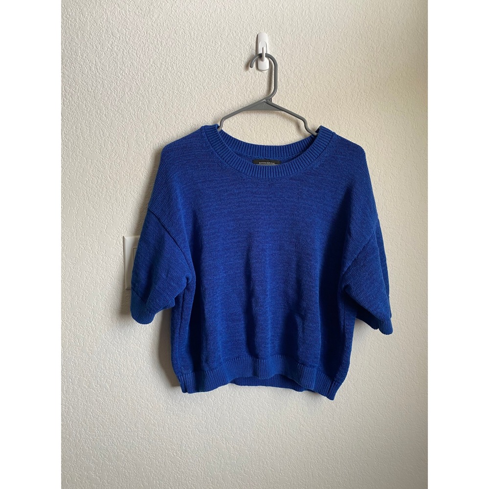 Banana Republic Womens Solid Knit Modern Sweater Size L Blue Minimalist Casual